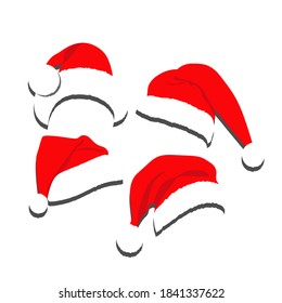 Set of different Christmas hats of Santa Claus