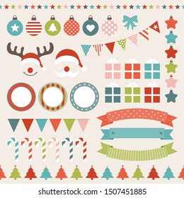 Set Of Different Christmas Icons Retro Colors
