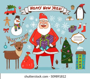 Set of different Christmas items