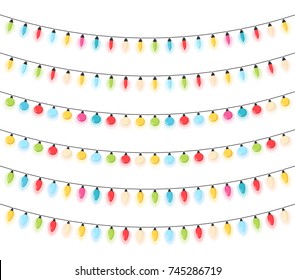 Set of different Christmas lights on white background, vector eps10 illustration
