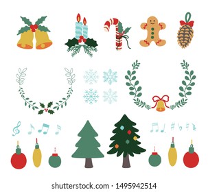 Set of different christmas objects isolated. Flat icons. Isolated vector illustration for Merry Christmas and Happy New Year.