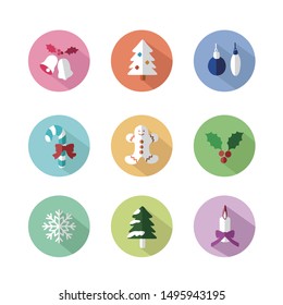 Set of different christmas objects isolated. Flat icons. Isolated vector illustration for Merry Christmas and Happy New Year.
