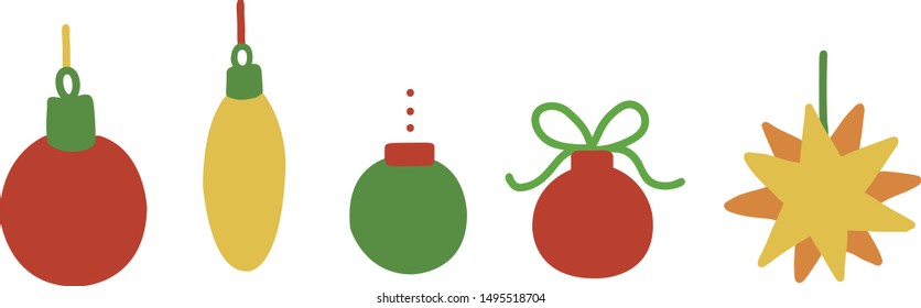 Set of different christmas ornaments isolated. Coloured illustration. Isolated vector illustration for Merry Christmas and Happy New Year.
