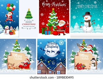 Set of different Christmas postcard or poster illustration