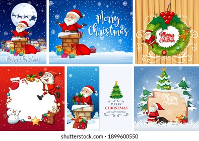 Set of different Christmas postcard or poster illustration