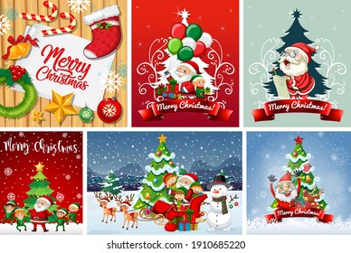 Set of different Christmas postcard or poster illustration
