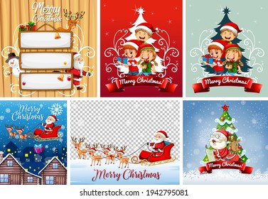 Set of different Christmas postcard or poster illustration