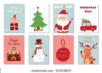Set of different Christmas posters with different elements