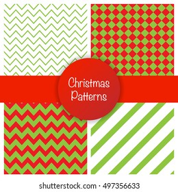 Set of different christmas simple seamless patterns. Vector illustration