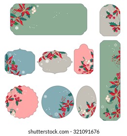 Set of different Christmas stickers. Different shapes and colors