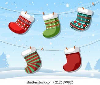 Set of different Christmas stockings illustration