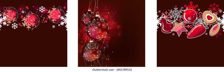 Set with different Christmas templates. Festive symbols of winter holiday.