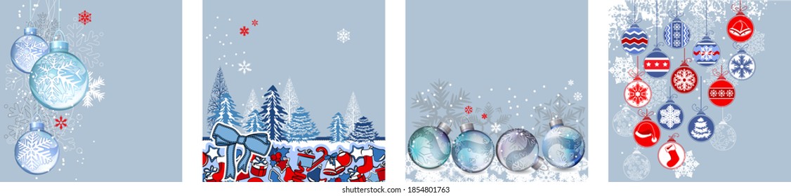 Set with different Christmas templates. Festive symbols of winter holiday.