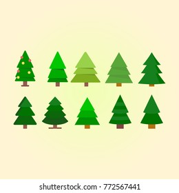Set of different Christmas tree icons with background