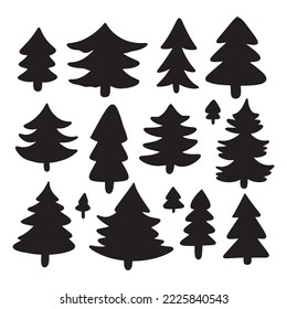 Conjunto de diferentes siluetas de árboles de Navidad. Vacaciones de invierno Navidad, elemento de diseño de Año Nuevo. Ilustración vectorial.
