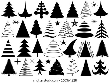 Set of different Christmas trees