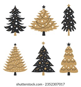 Set of different Christmas trees. Flat style. Vector illustration.