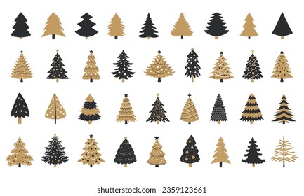 Conjunto de diferentes árboles de Navidad. Estilo plano. Ilustración vectorial.