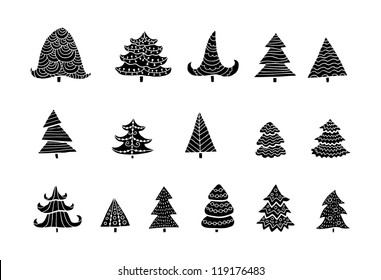 Set of different christmas trees isolated on white