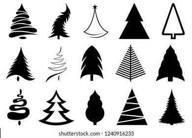 Set of different Christmas trees isolated on white