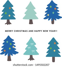 Set of different christmas trees isolated. Coloured illustration. Isolated vector illustration for Merry Christmas and Happy New Year.