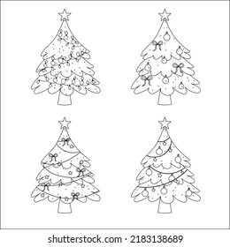 Set of different Christmas trees in line style. Vector illustration