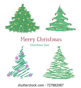 Set of different Christmas trees. Different styles. Vector illustration on a white background.