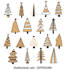 Set of different Christmas trees in three colors