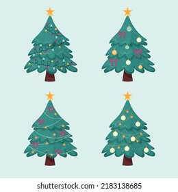 Set of different Christmas trees. Vector illustration