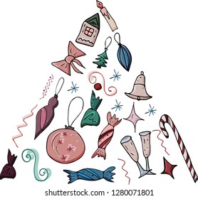 
Set of different Christmas and winter objects. Elements isolated on white for Christmas and holidays design. Vector illustration, hand drawn.