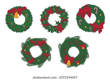 Set of different Christmas wreaths on white background