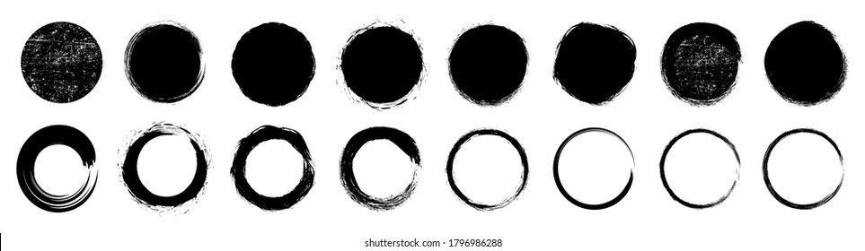 Set Different Circle Brush Strokes, Hand Drawn Paint Brush Circle Logo Frame – Vector For Stock