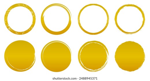 Set different circle brush strokes, simple brushes with gold gradation, hand drawn paint brush circle logo gold frame isolated – vector