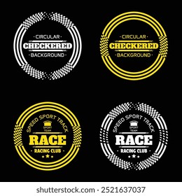 Set of different circle checkered logos for sport car decals and different moto racing designs