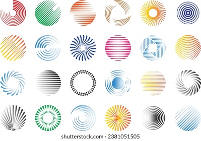 Set of different circles. Abstract design elements with lines.eps