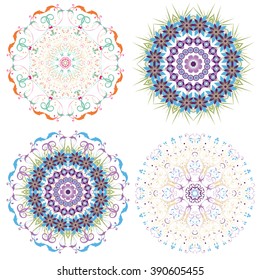 set of different circular symmetric patterns. 
isolated on white background
