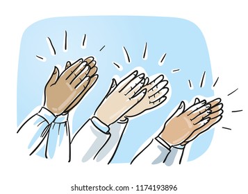 Set Of Different Clapping Hands, Concept For Agreement And Success. Hand Drawn Cartoon Sketch Vector Illustration, Whiteboard Marker Style Coloring. 
