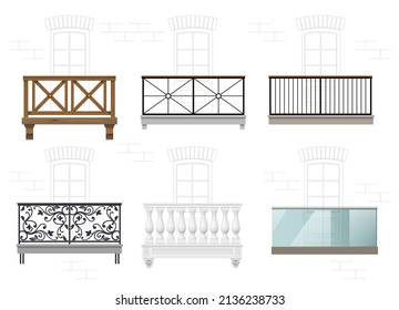 Set of different classical balconies in vector graphics.