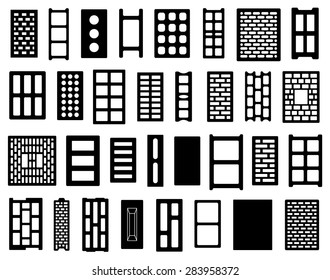 Set of different clay and concrete bricks