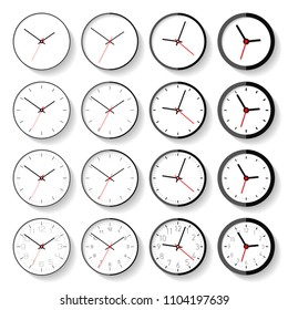Set of different clock icons in flat style, minimalistic timers on white background. Business watchs. Vector design elements for you projects
