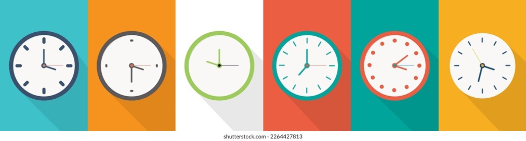 Set of different clock icons in a flat design. Watch icon collection