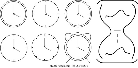 a set of different clock icons, hourglass and nice