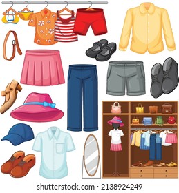 A set of different cloth on white background illustration