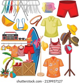 A set of different cloth on white background illustration