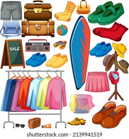 A set of different cloth on white background illustration