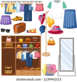 A set of different cloth on white background illustration