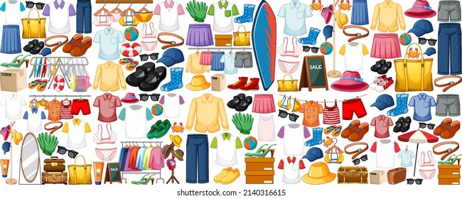 A set of different cloth on white background illustration