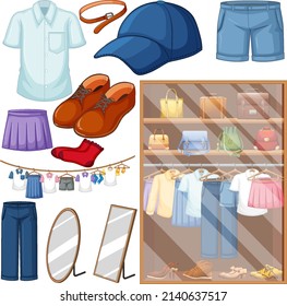 A set of different cloth on white background illustration