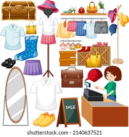 A set of different cloth on white background illustration