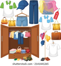 A set of different cloth on white background illustration